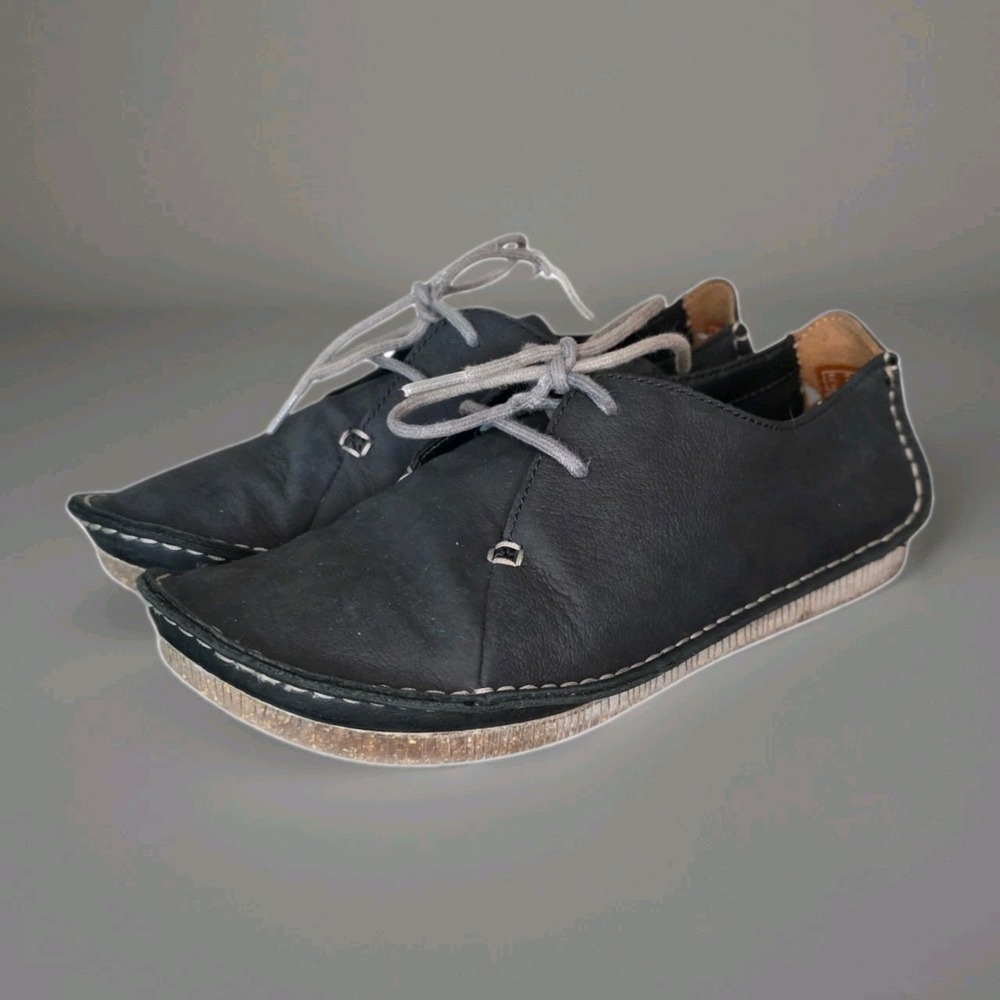 Clarks Janey Mae Oxford Shoes Womens 6 Black Leather Comfort Lace Up